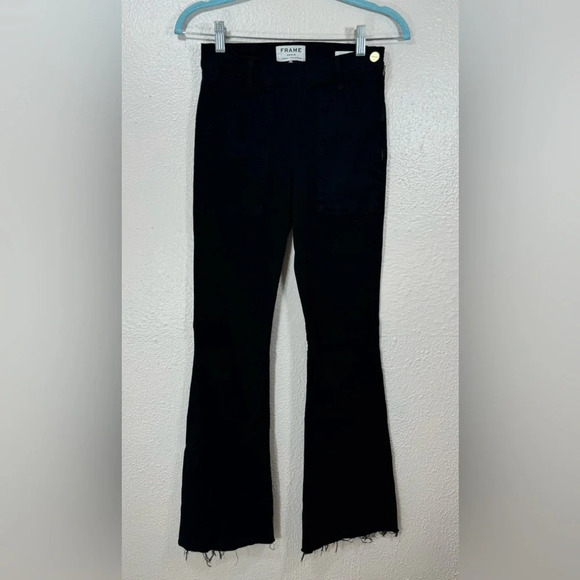 Frame Le Flare de Francoise Jeans Black Side Zip Cotton Blend Pockets Women’s 27 - Picture 15 of 15